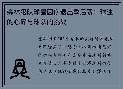 森林狼队球星因伤退出季后赛：球迷的心碎与球队的挑战